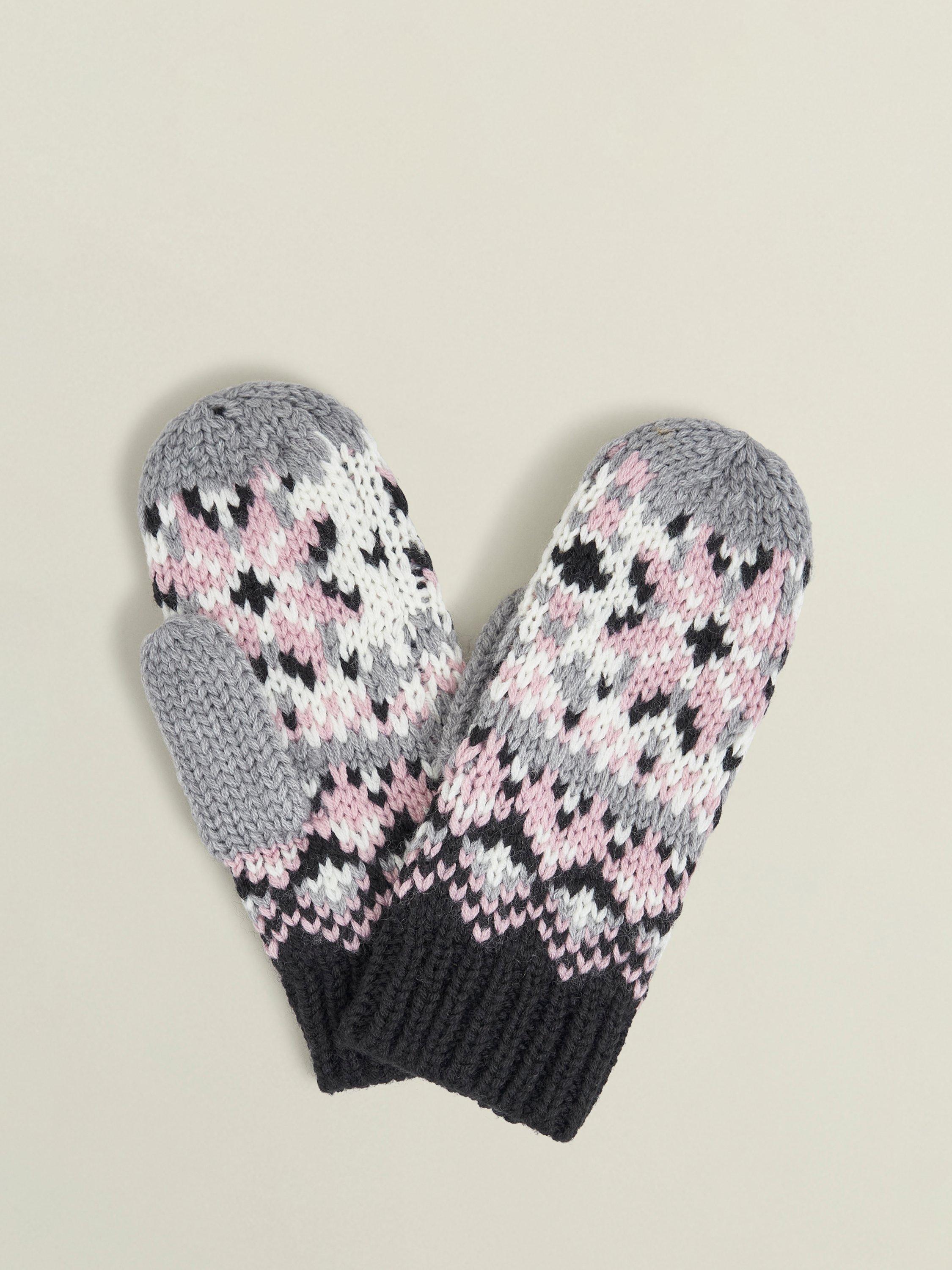 Product image 1 of 4, which shows Hobbs  Deanna Fairisle Mittens, Grey/Multi, One Size