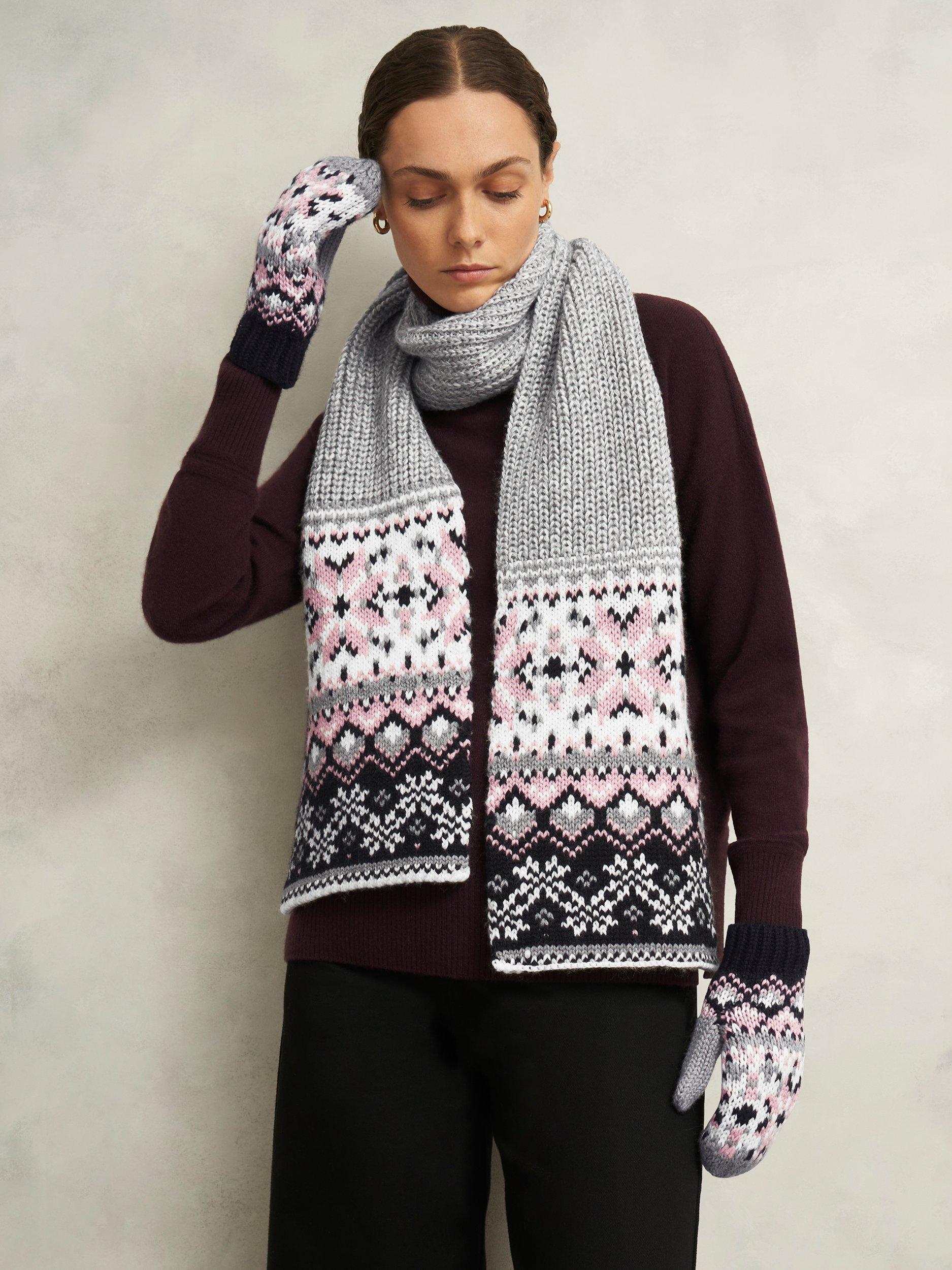 Product image 2 of 4, which shows Hobbs  Deanna Fairisle Mittens, Grey/Multi, One Size