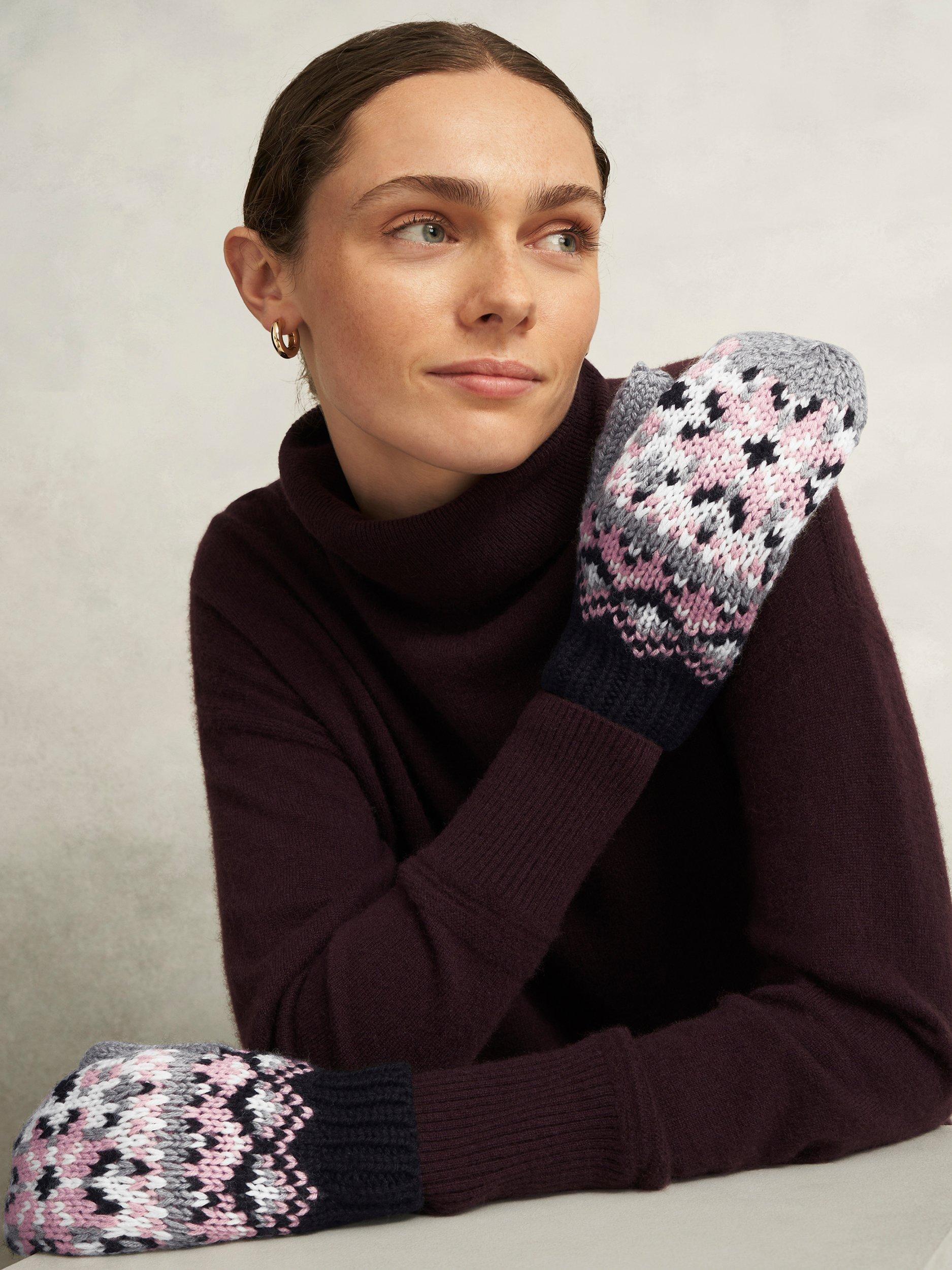 Product image 3 of 4, which shows Hobbs  Deanna Fairisle Mittens, Grey/Multi, One Size