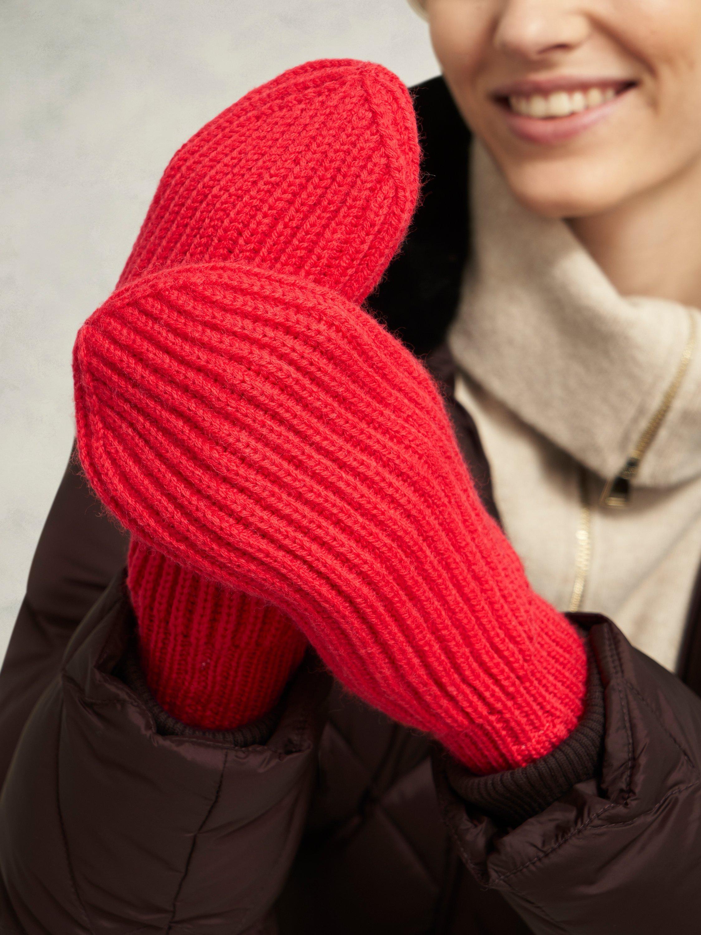 Product image 2 of 5, which shows Hobbs Philipa Wool blend Knit Mittens , Red, One Size