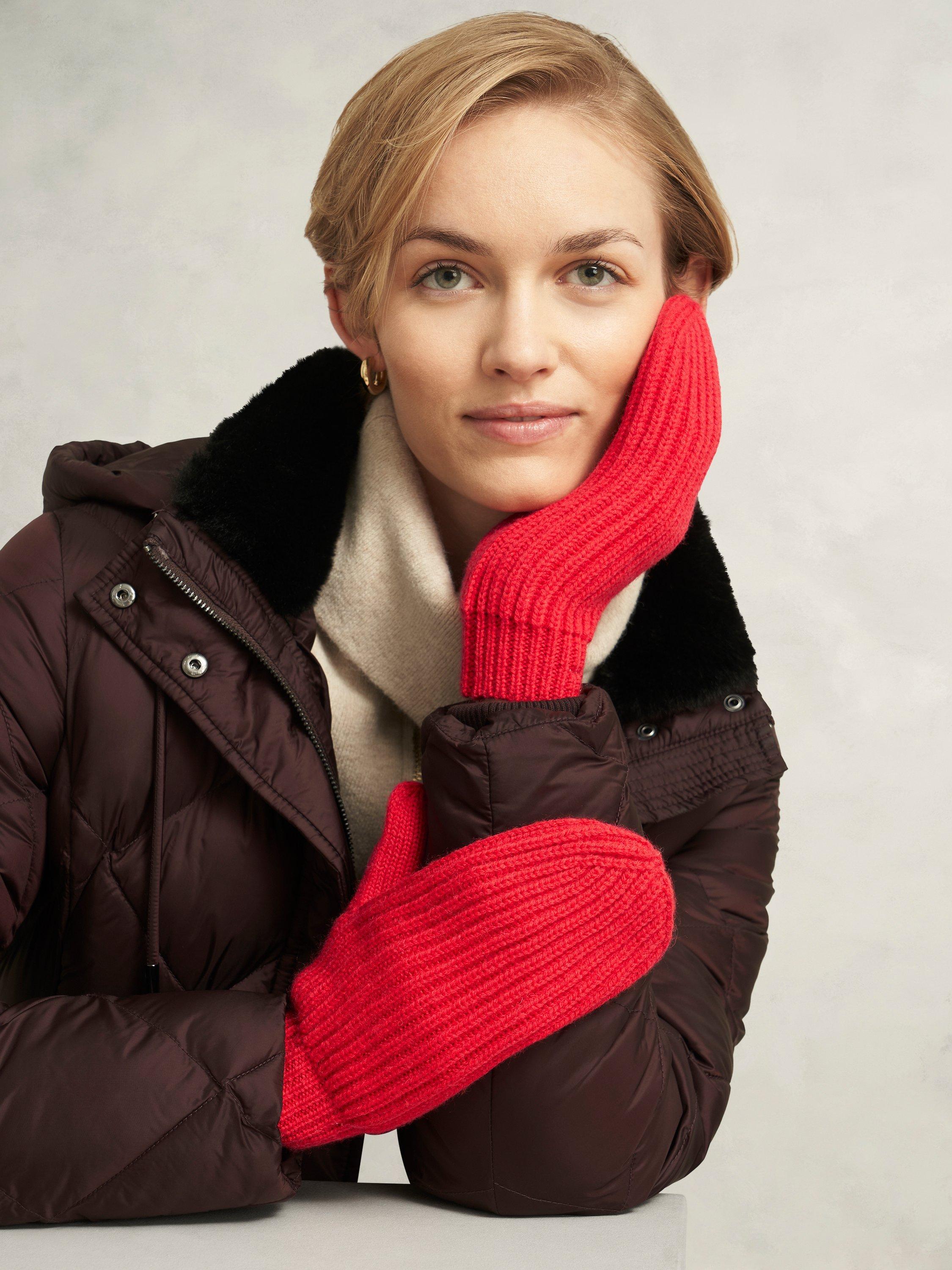 Product image 3 of 5, which shows Hobbs Philipa Wool blend Knit Mittens , Red, One Size