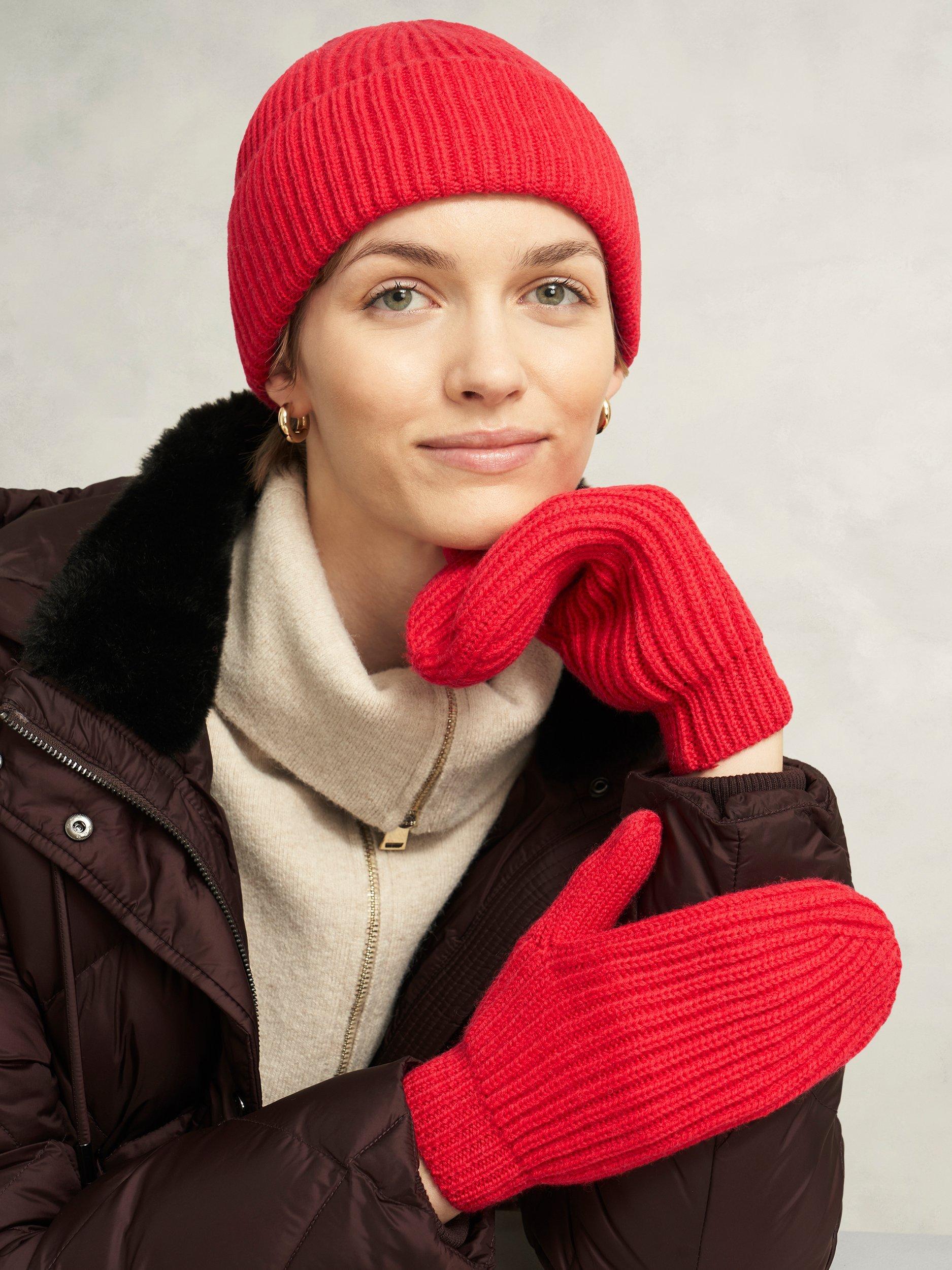 Product image 4 of 5, which shows Hobbs Philipa Wool blend Knit Mittens , Red, One Size