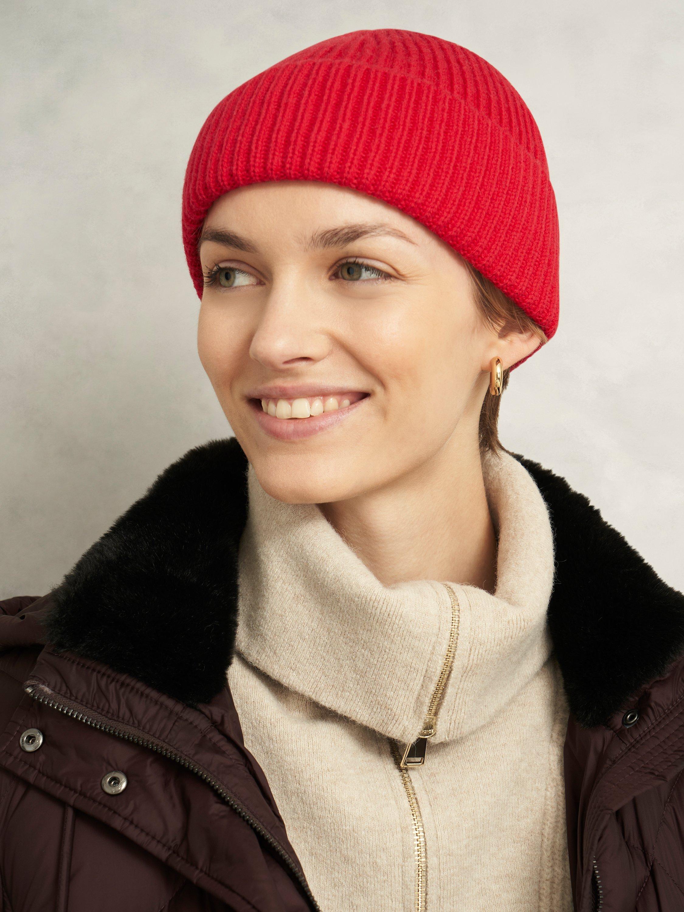 Product image 3 of 3, which shows Hobbs Philipa Knitted Wool Blend Beanie , Red, One Size