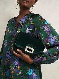 Hobbs Alexandria Velvet Clutch Bag, Ponderosa Green - view 2, Ponderosa Green