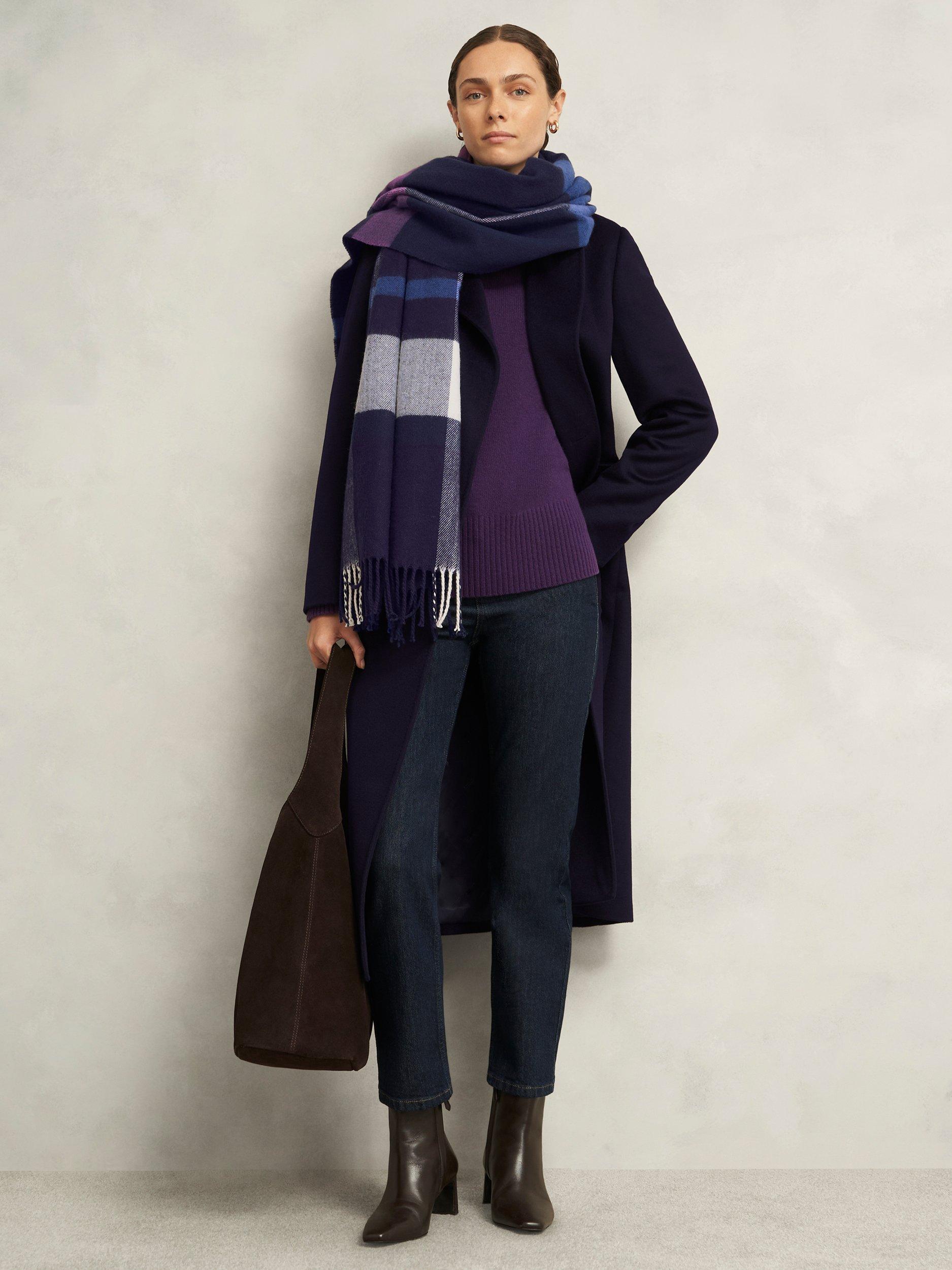 Product image 2 of 3, which shows Hobbs Jess Wool Blend Check Print Scarf, Purple/Multi, One Size