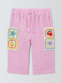 John Lewis Baby Crochet Pocket Trousers, Pink, Pink