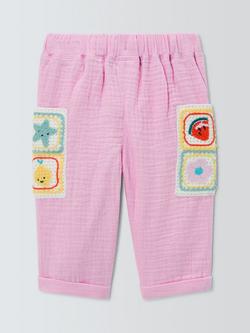 John Lewis Baby Crochet Pocket Trousers, Pink - view 2, Pink