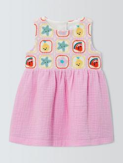John Lewis Baby Crochet Panel Dress, Pink, Pink