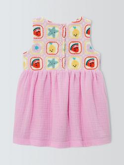 John Lewis Baby Crochet Panel Dress, Pink - view 2, Pink