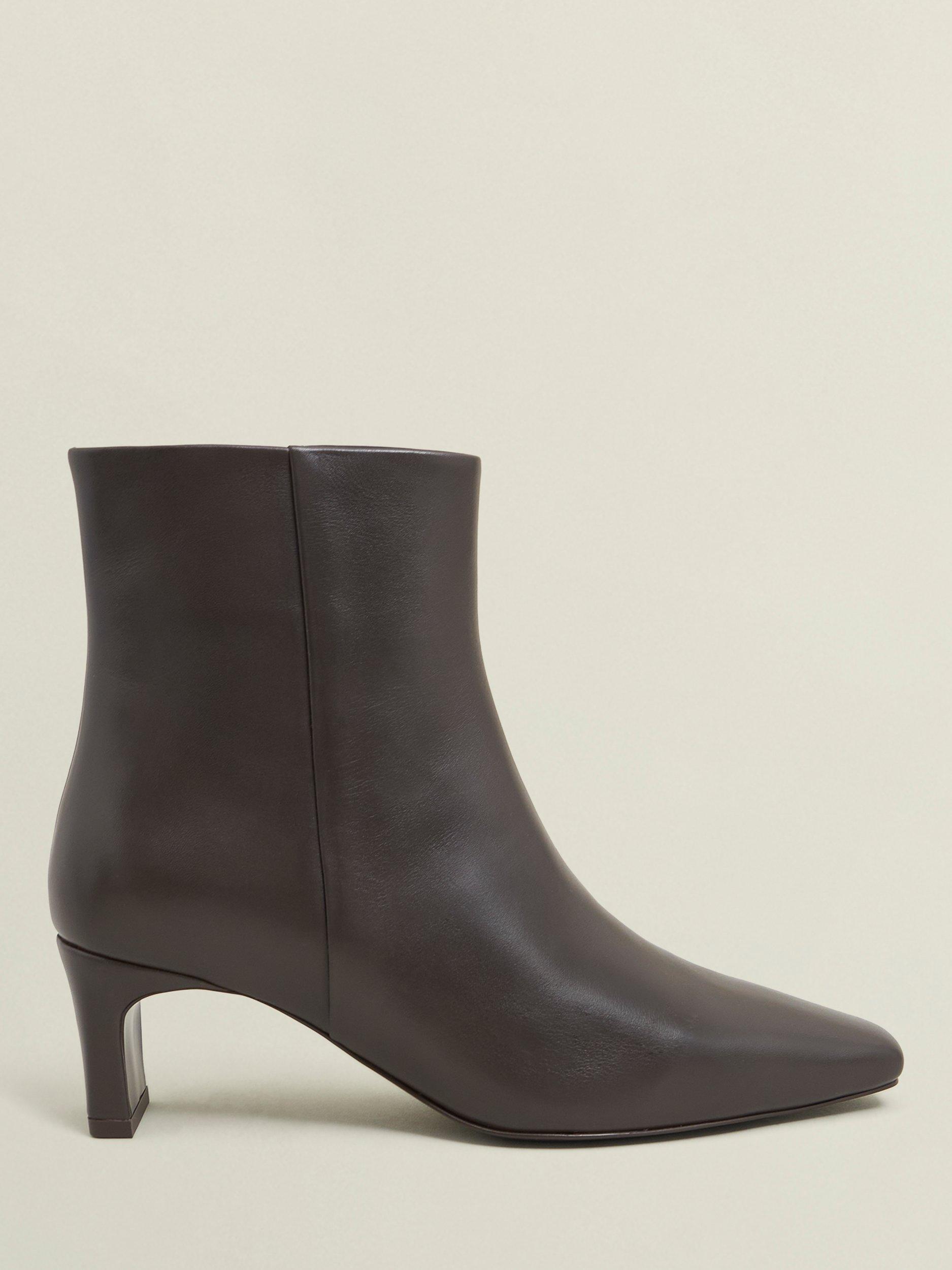 Product image 1 of 6, which shows Hobbs Isla Leather Block Heel Ankle Boots, Chocolate Brown, 7