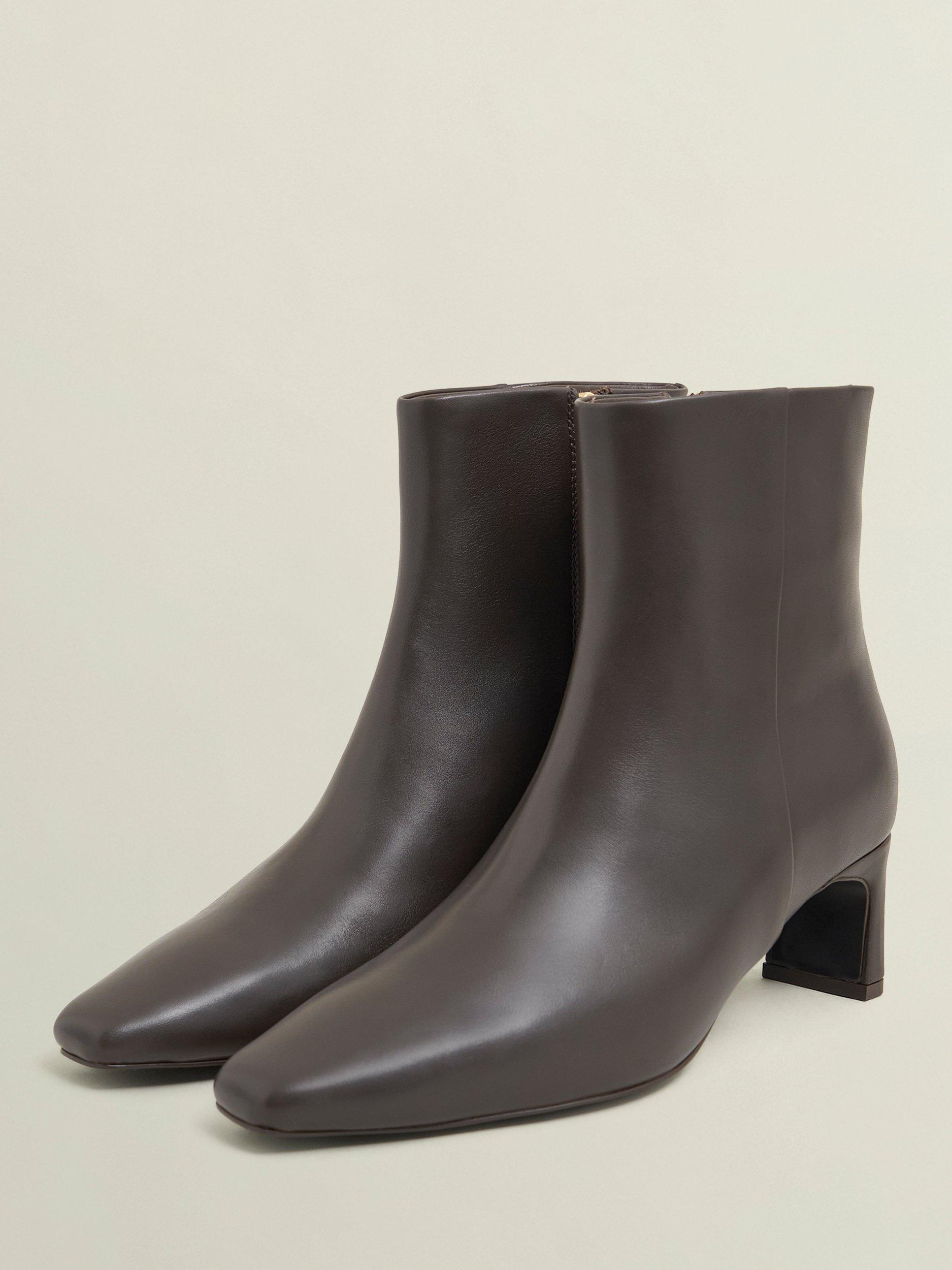 Product image 3 of 6, which shows Hobbs Isla Leather Block Heel Ankle Boots, Chocolate Brown, 7
