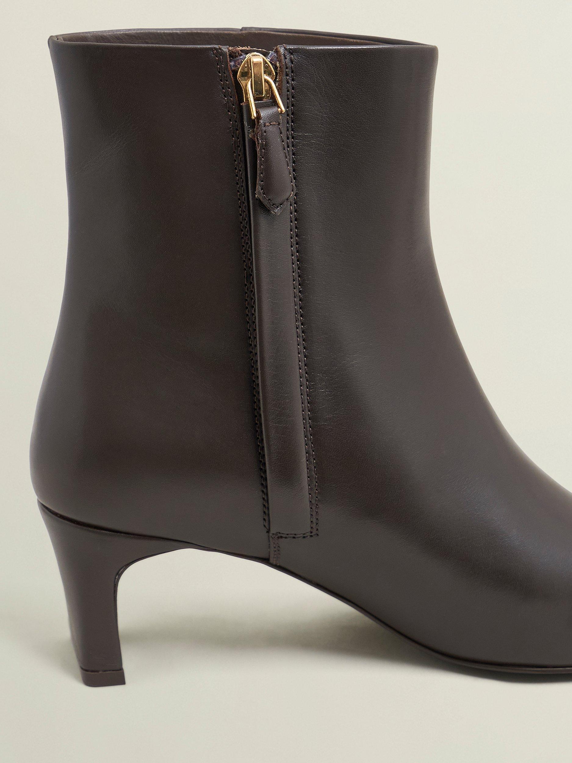 Product image 4 of 6, which shows Hobbs Isla Leather Block Heel Ankle Boots, Chocolate Brown, 7