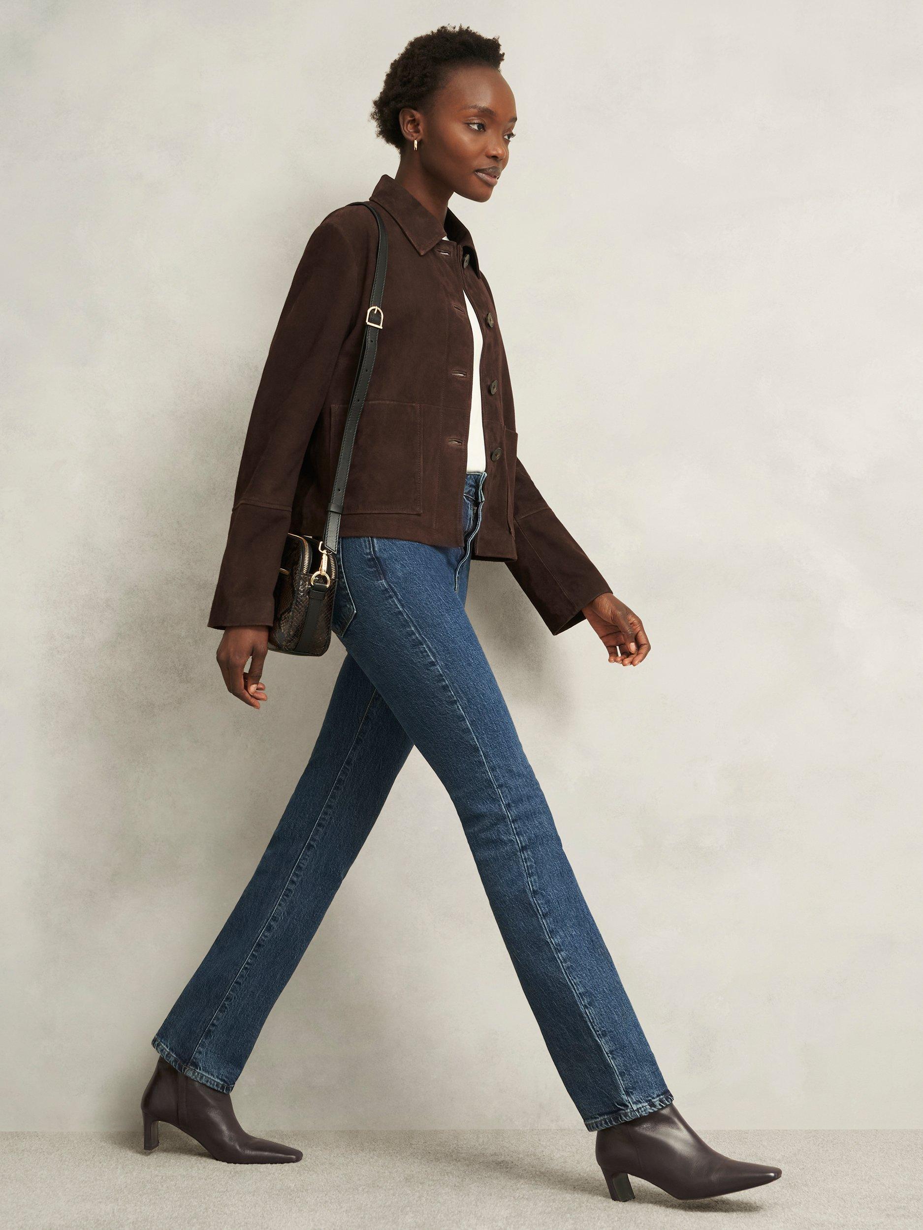 Product image 6 of 6, which shows Hobbs Isla Leather Block Heel Ankle Boots, Chocolate Brown, 7