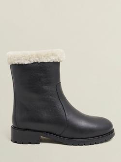 Hobbs Josie Shearling Leather Ankle Boots, Black, Black