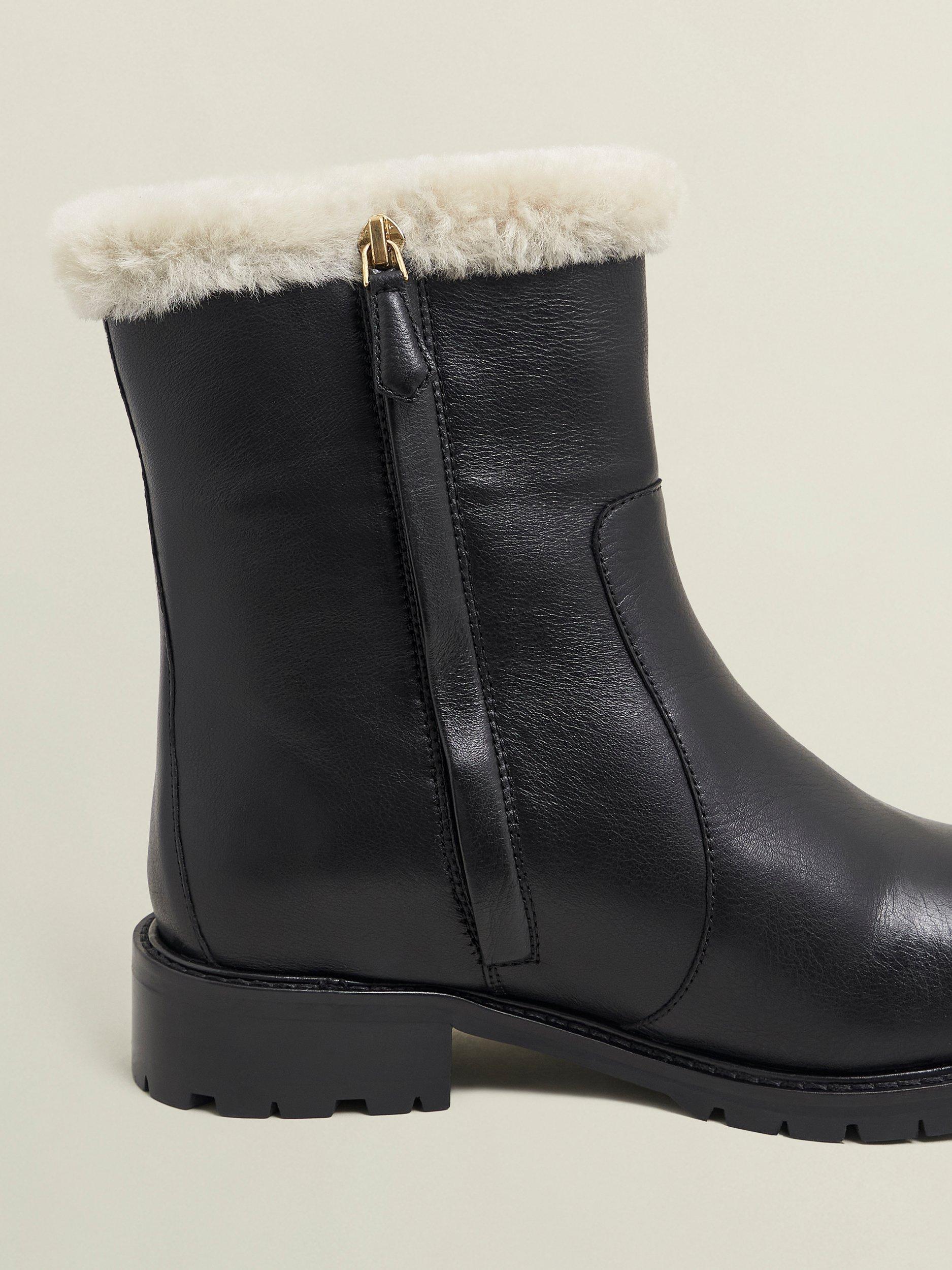 Product image 4 of 6, which shows Hobbs Josie Shearling Leather Ankle Boots, Black, 5