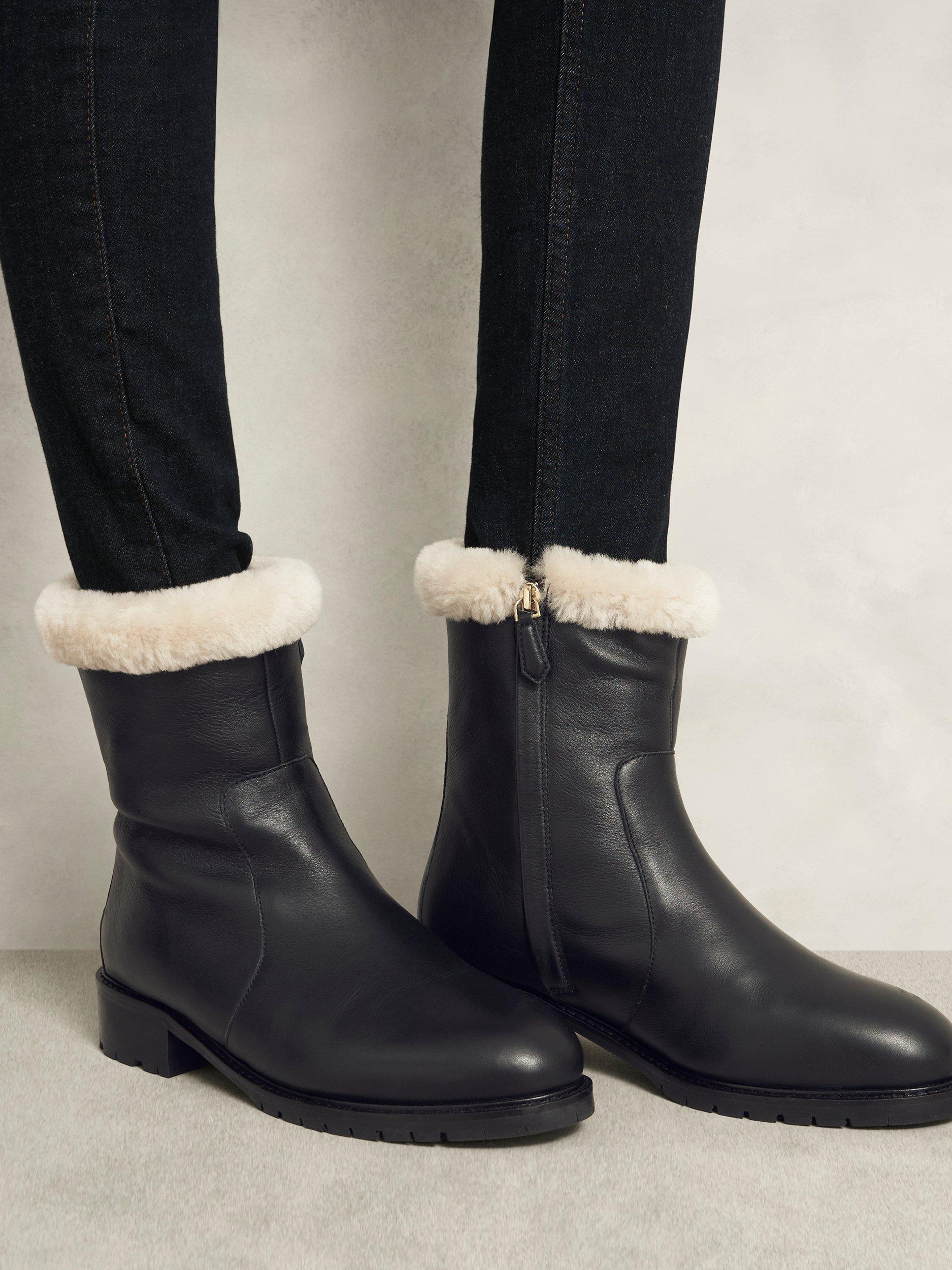 Product image 5 of 6, which shows Hobbs Josie Shearling Leather Ankle Boots, Black, 5