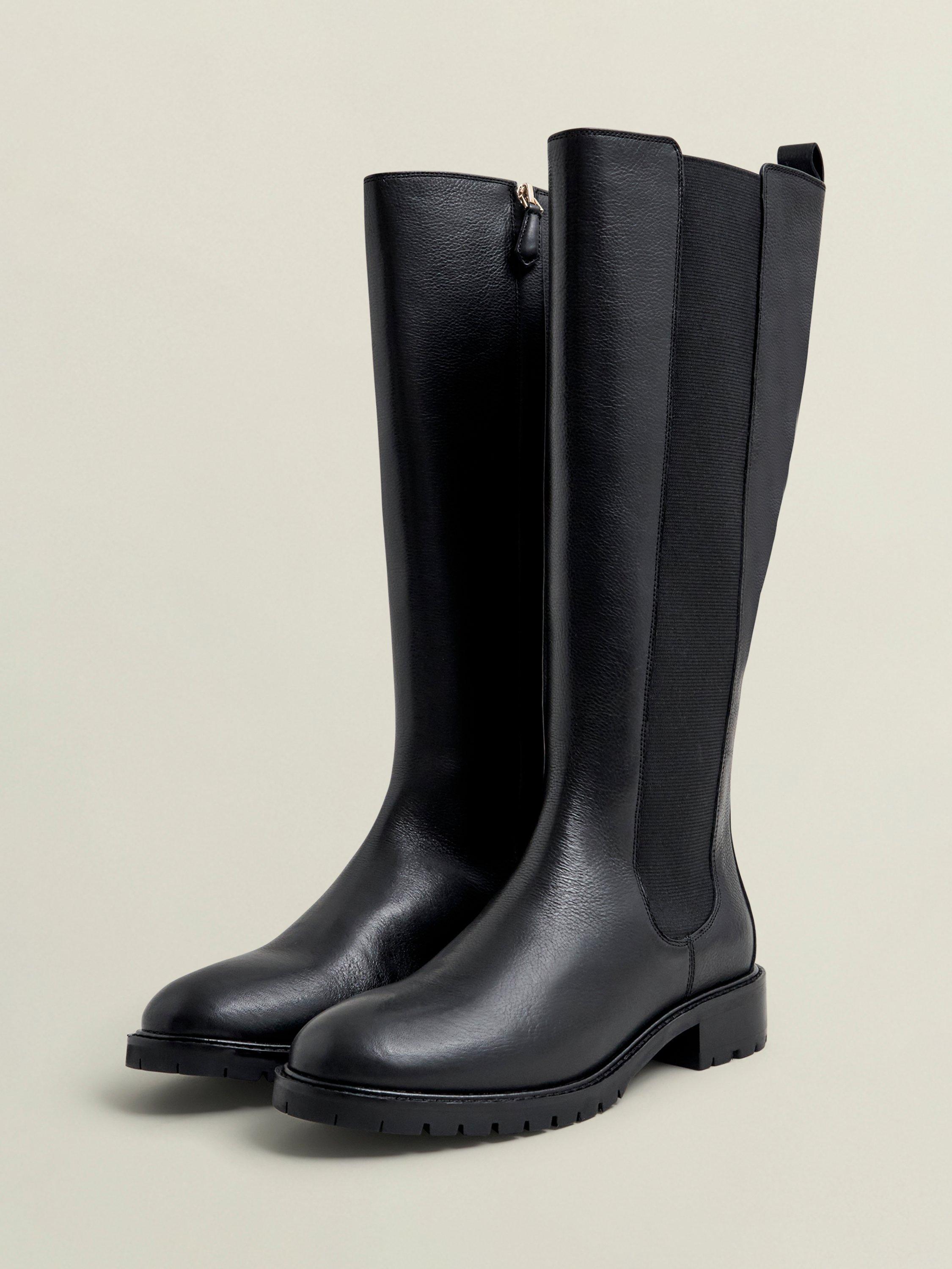 Product image 3 of 6, which shows Hobbs Perrie Leather Knee High Boots, Black, 3