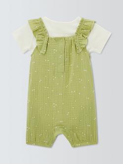 John Lewis Baby Crochet Bibshorts & T-Shirt Set, Green - view 2, Green