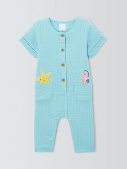 John Lewis Baby Character Muslin Romper, Blue, Blue