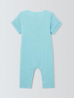 John Lewis Baby Character Muslin Romper, Blue - view 2, Blue
