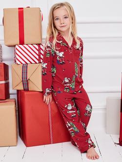 Chelsea Peers Kids' Long Sleeved Christmas Santa Snow Pyjamas, Red - view 2, Red