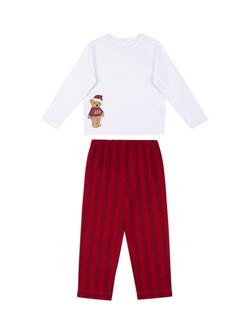 Chelsea Peers Kids' Cotton Christmas Bear Print Pyjamas, Red, Red