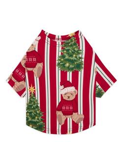 Chelsea Peers Pets Christmas Teddy Bear Stripe Print Pyjama T-Shirt, Red, Red