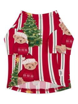 Chelsea Peers Pets Christmas Teddy Bear Stripe Print Pyjama T-Shirt, Red - view 2, Red