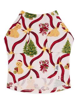 Chelsea Peers Pets Cotton Christmas Tree & Dog Pyjama T-Shirt, Off White, Off White