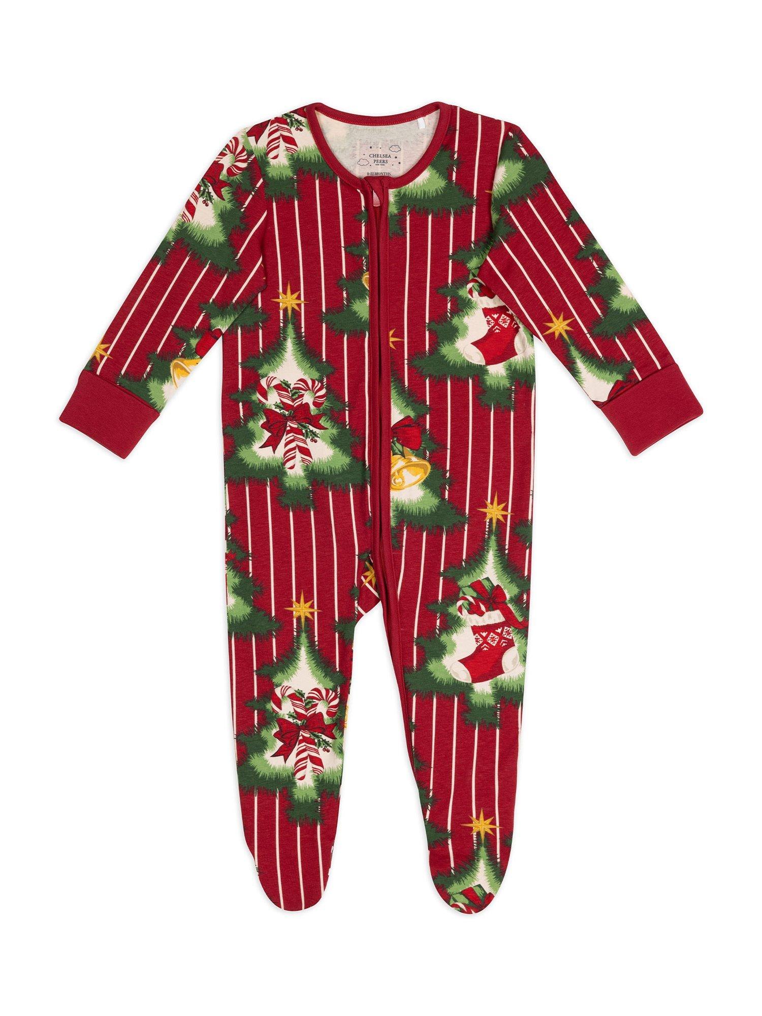 Chelsea Peers Baby Cotton Christmas Tree Sleepsuit, Red/Multi