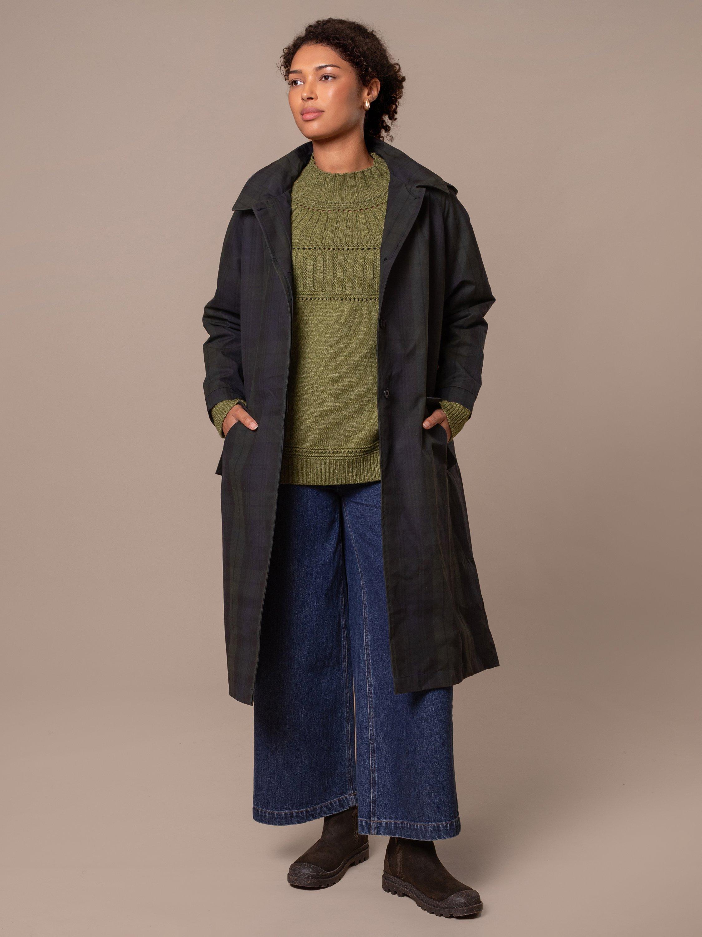 Product image 1 of 11, which shows Celtic & Co. Check Waxed Trench Coat, Blackwatch, 8