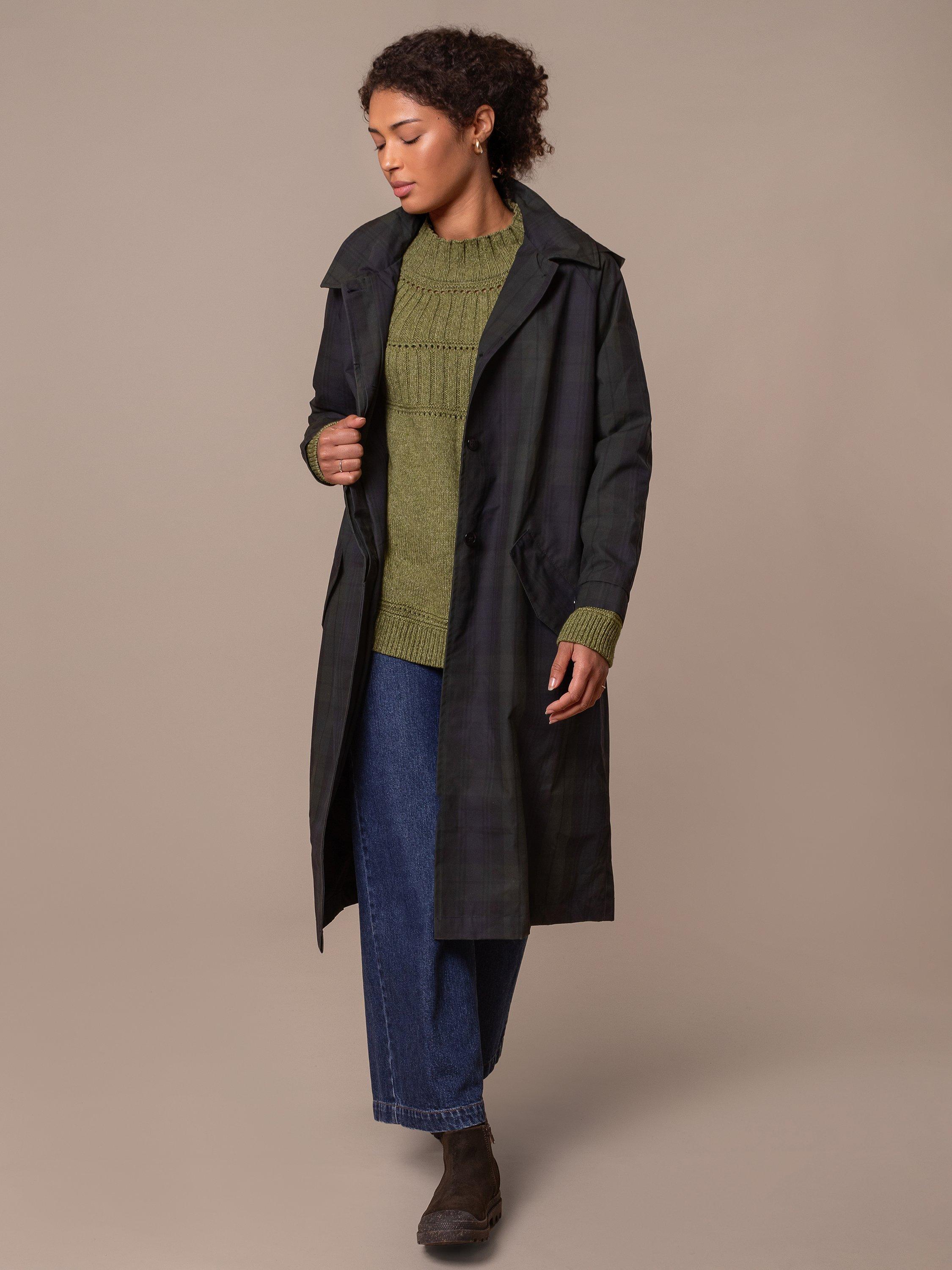Product image 2 of 11, which shows Celtic & Co. Check Waxed Trench Coat, Blackwatch, 8