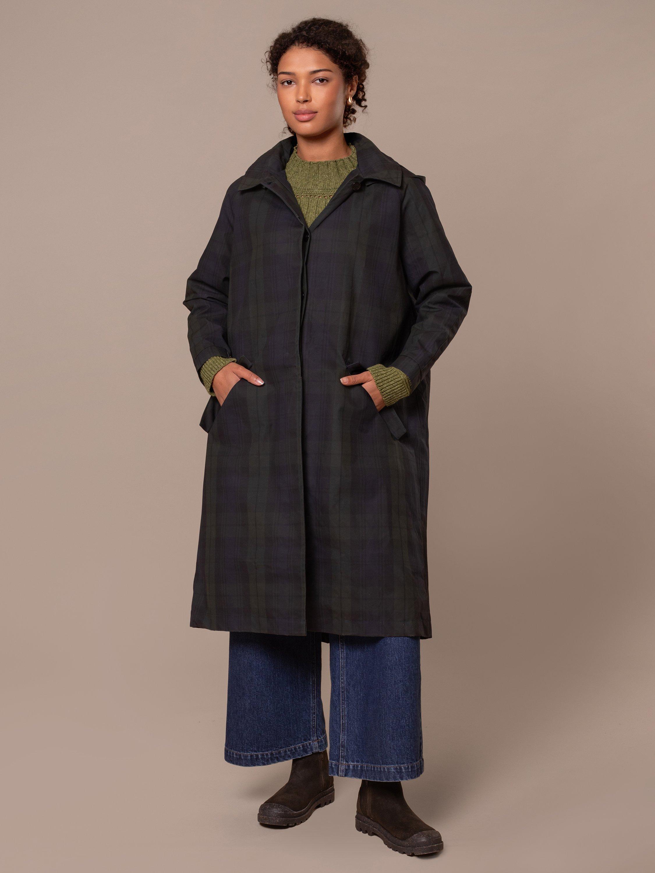 Product image 4 of 11, which shows Celtic & Co. Check Waxed Trench Coat, Blackwatch, 8