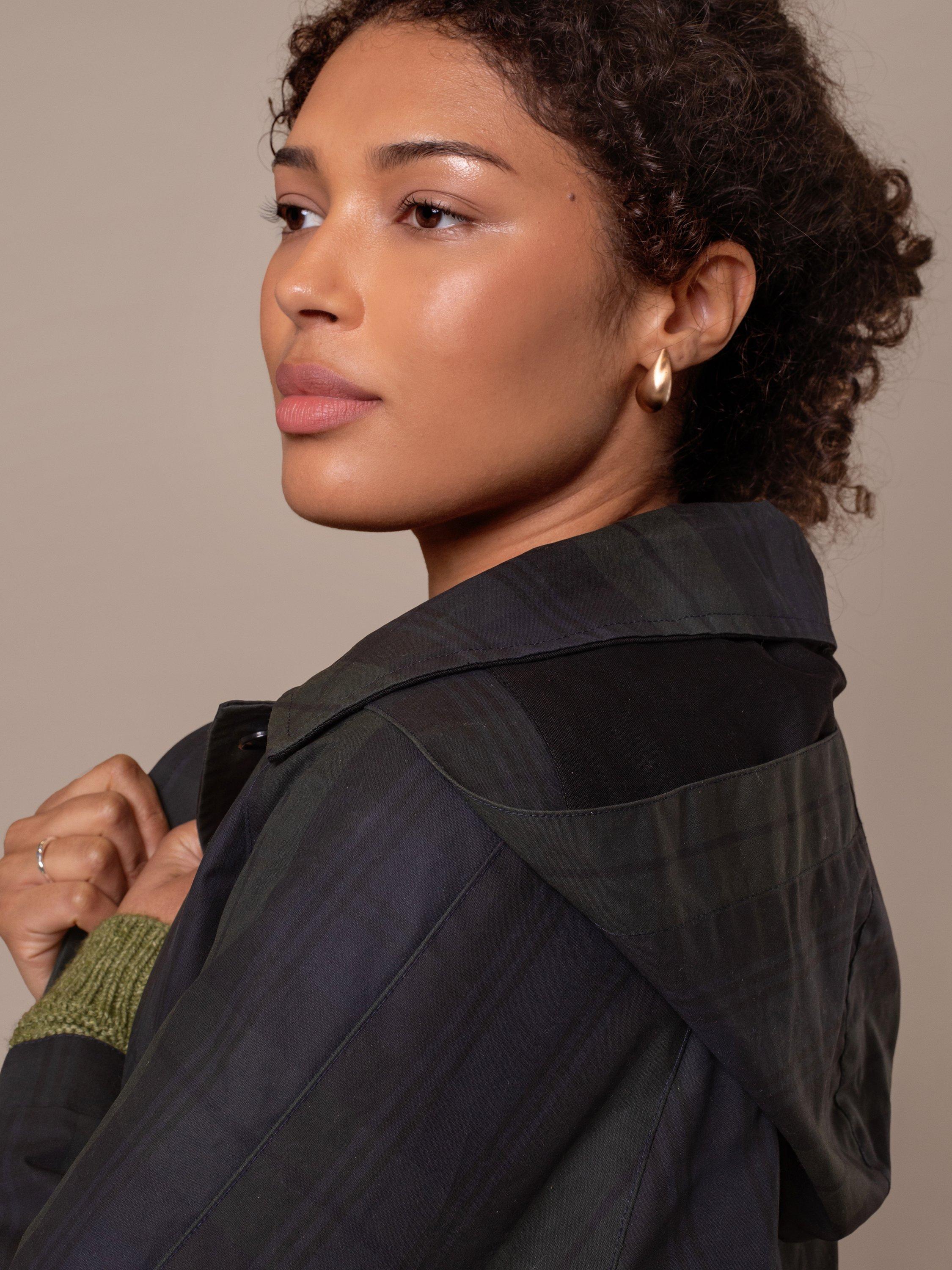 Product image 5 of 11, which shows Celtic & Co. Check Waxed Trench Coat, Blackwatch, 8