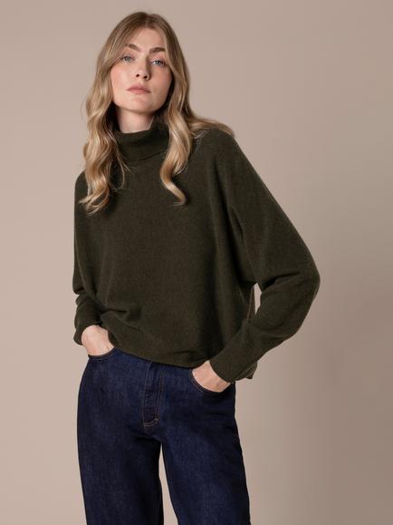 Celtic & Co. Roll Neck Drop Sleeve Pure Wool Jumper, Olive, Olive