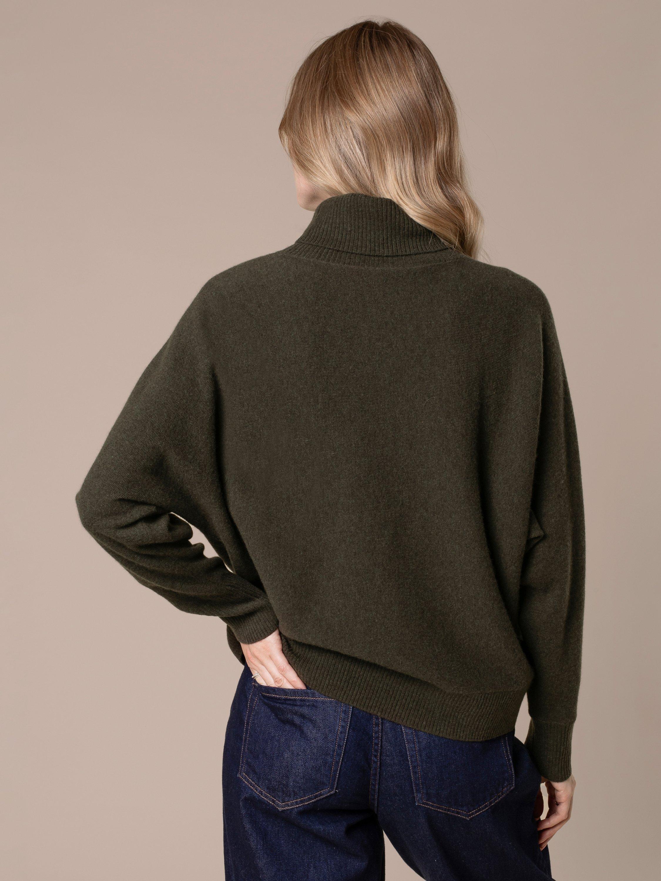 Product image 3 of 8, which shows Celtic & Co. Roll Neck Drop Sleeve Pure Wool Jumper, Olive, XS