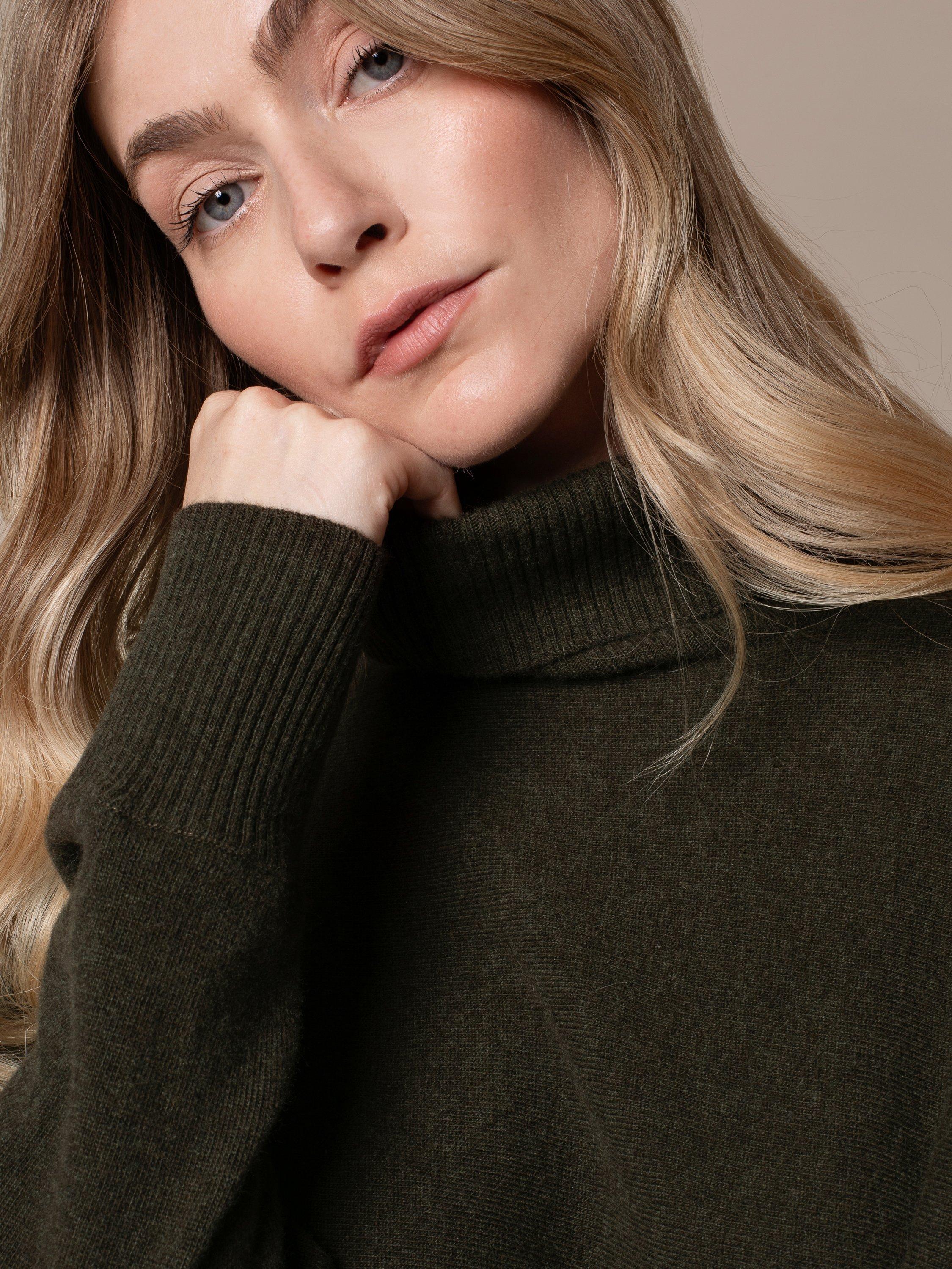 Product image 5 of 8, which shows Celtic & Co. Roll Neck Drop Sleeve Pure Wool Jumper, Olive, XS