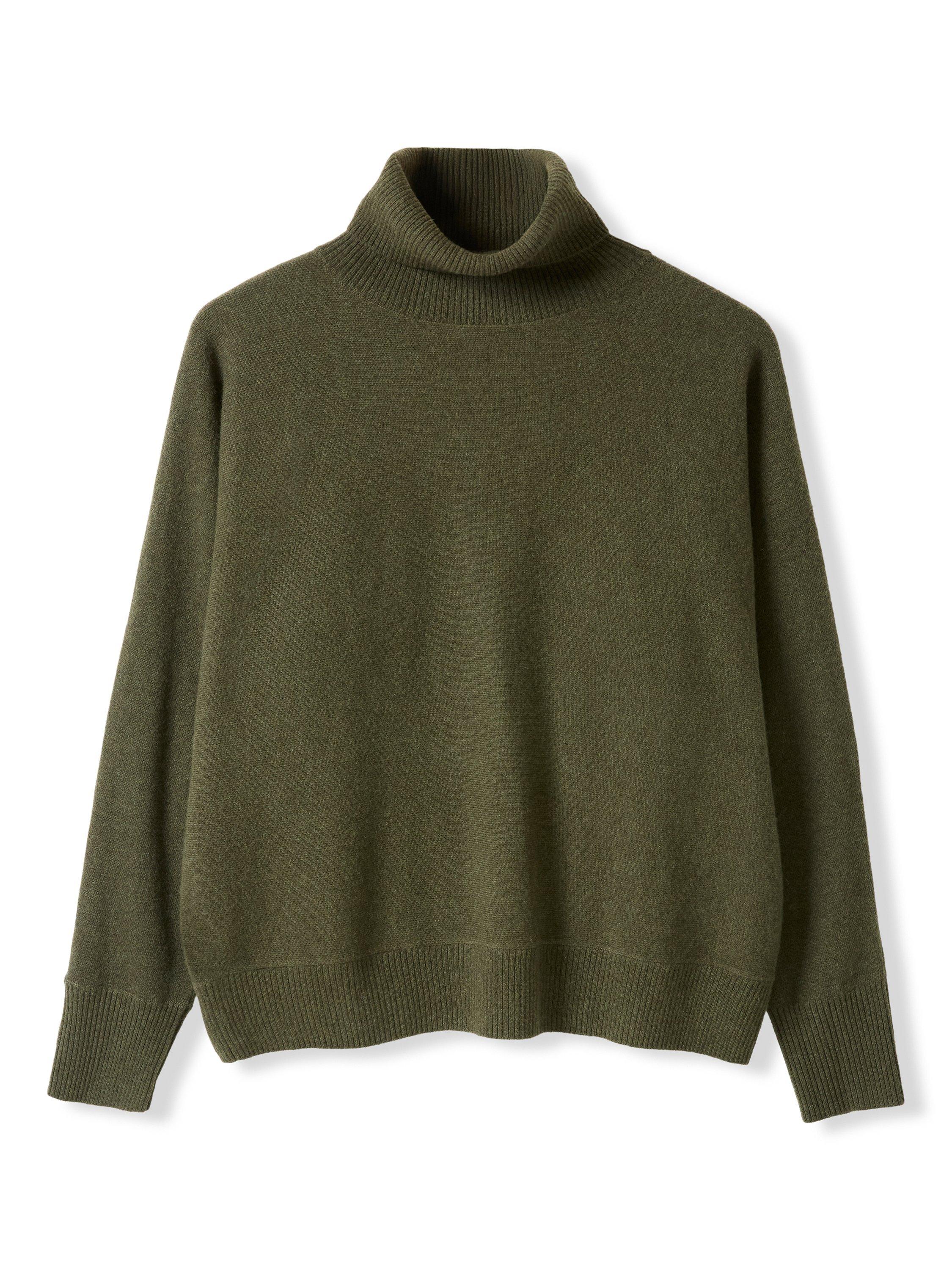 Product image 6 of 8, which shows Celtic & Co. Roll Neck Drop Sleeve Pure Wool Jumper, Olive, XS