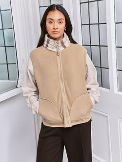 Chelsea Peers Borg Fleece Plaid Reversible Gilet, Off White/Brown - view 2, Off White/Brown