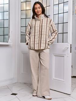 Chelsea Peers Borg Fleece Plaid Jacket, Off White/Brown - view 2, Off White/Brown