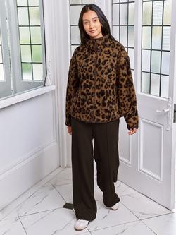 Chelsea Peers Borg Fleece Leopard Print Jacket, Multi - view 2, Multi
