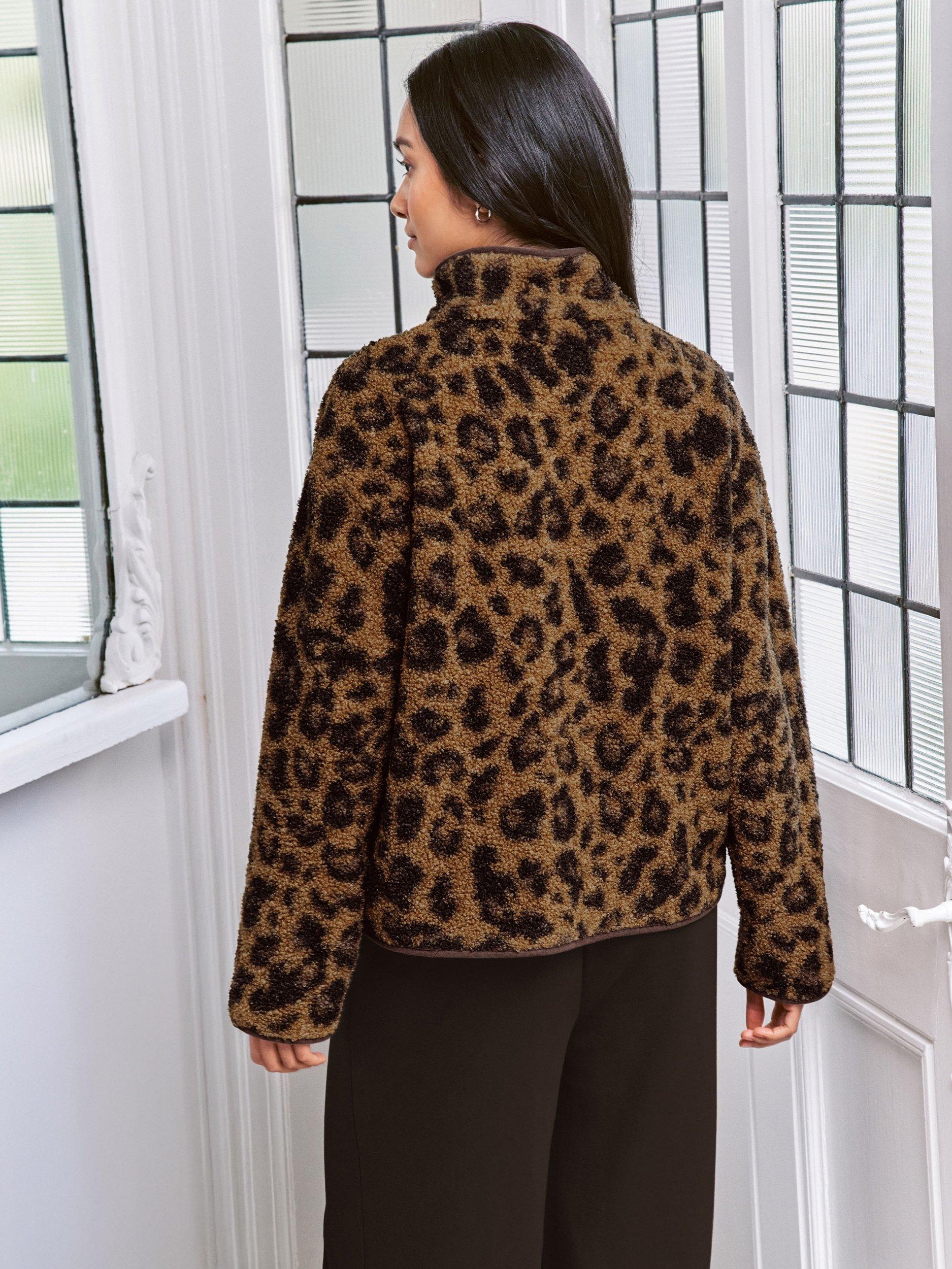 Product image 3 of 6, which shows Chelsea Peers Borg Fleece Leopard Print Jacket, Multi, 6
