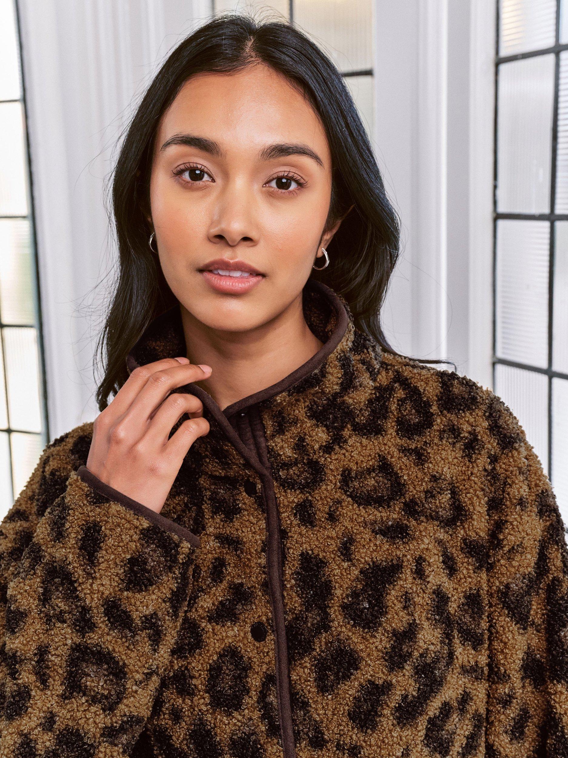 Product image 4 of 6, which shows Chelsea Peers Borg Fleece Leopard Print Jacket, Multi, 6