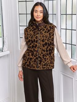 Chelsea Peers Borg Fleece Leopard Print Reversible Gilet, Multi, Multi