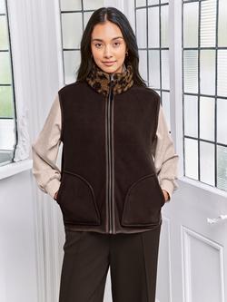 Chelsea Peers Borg Fleece Leopard Print Reversible Gilet, Multi - view 2, Multi