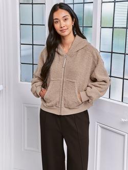 Chelsea Peers Borg Fleece Zip Up Hoodie, Camel