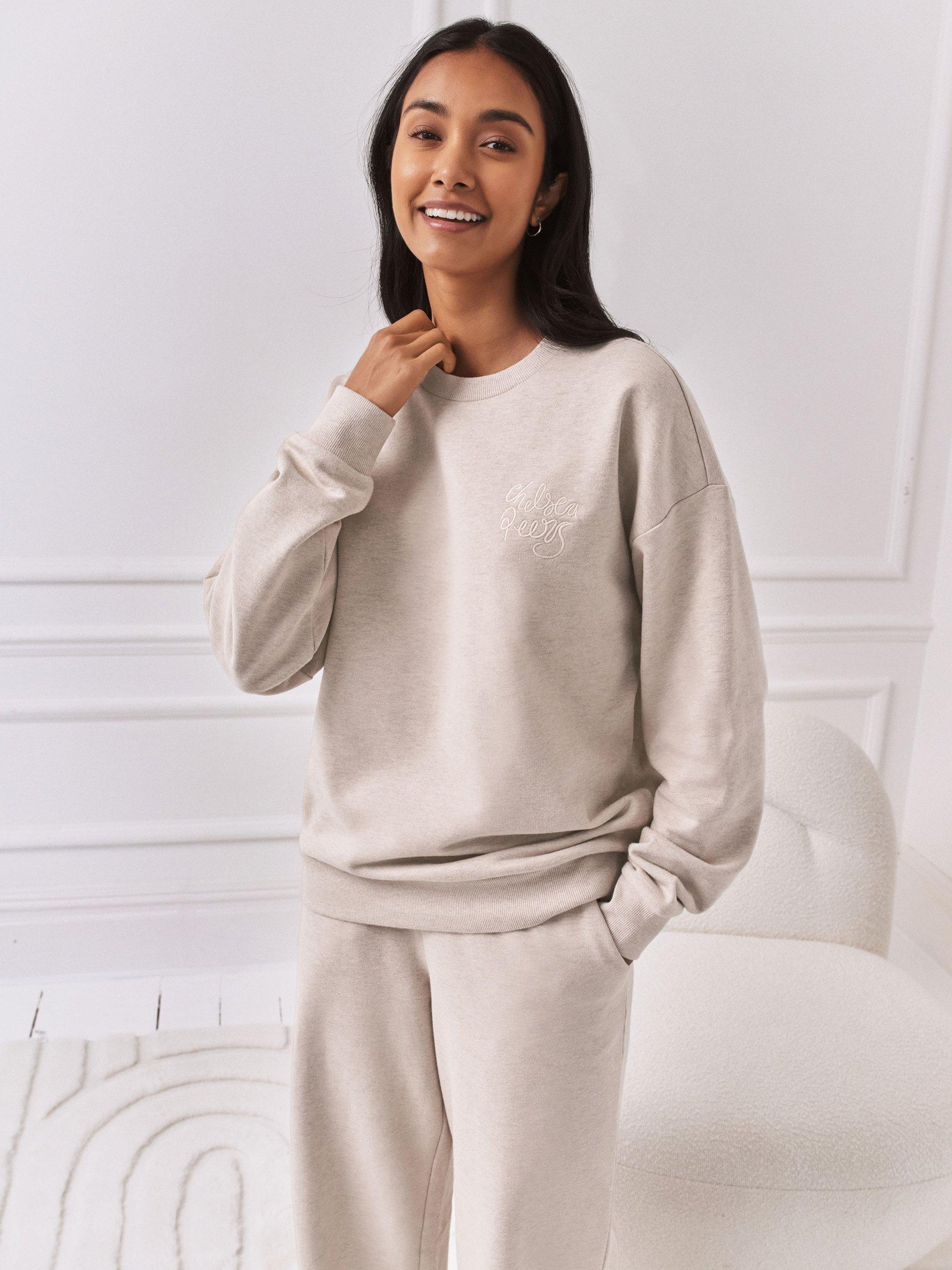 Product image 1 of 6, which shows Chelsea Peers Embroidered Script Sweatshirt, Beige, 10