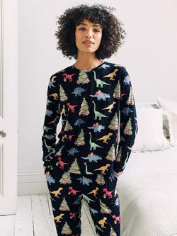 Chelsea Peers Christmas Dinosaur Long Pyjama Set, Navy - view 2, Navy