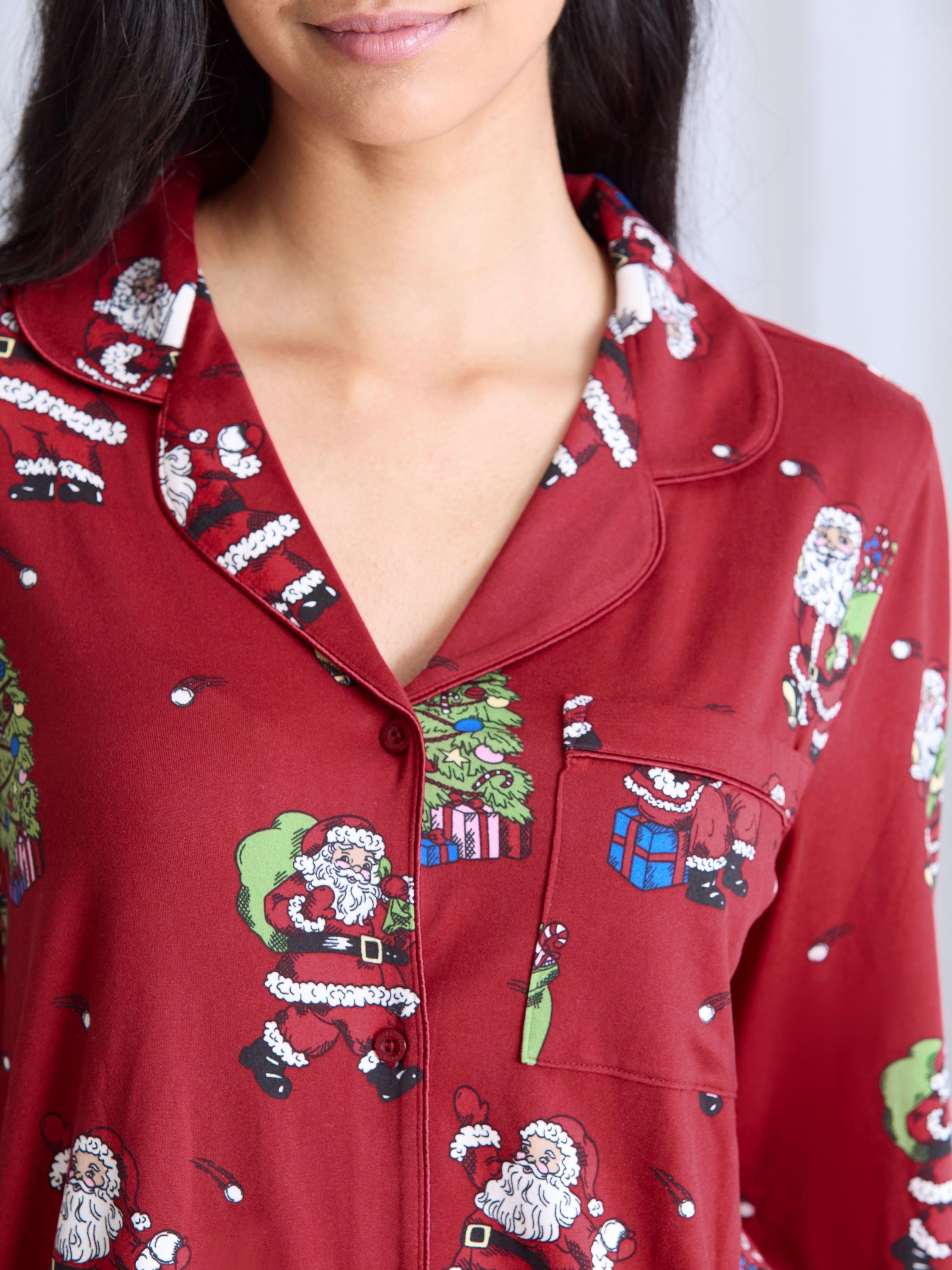 Product image 6 of 6, which shows Chelsea Peers Santa Snowballs Button Through Long Pyjama Set, Red, 18