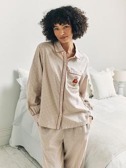Chelsea Peers Gingham Cockapoo Button Through Long Pyjama Set, Beige - view 2, Beige